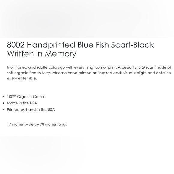 Blue Fish Scarf - Black Written in Memory - Picture 2 of 5